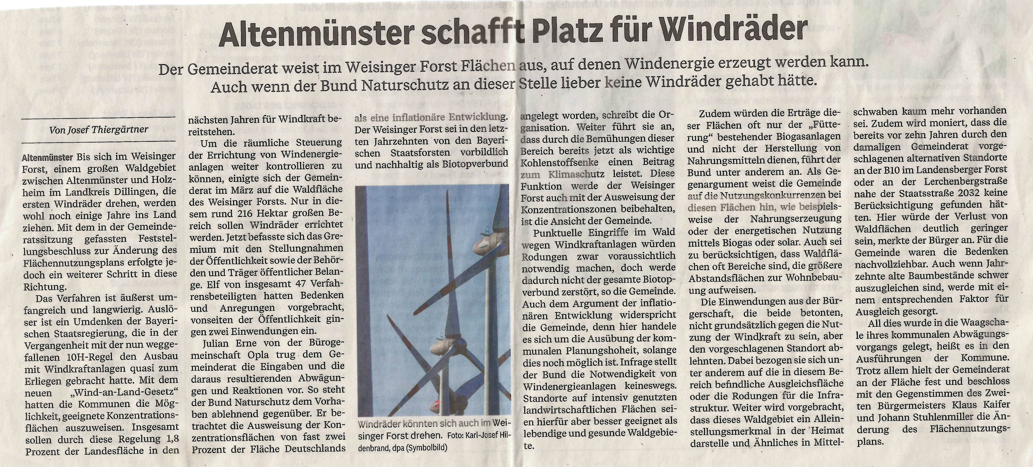 Altenmünster schafft im Weisinger Forst Platz für Windräder