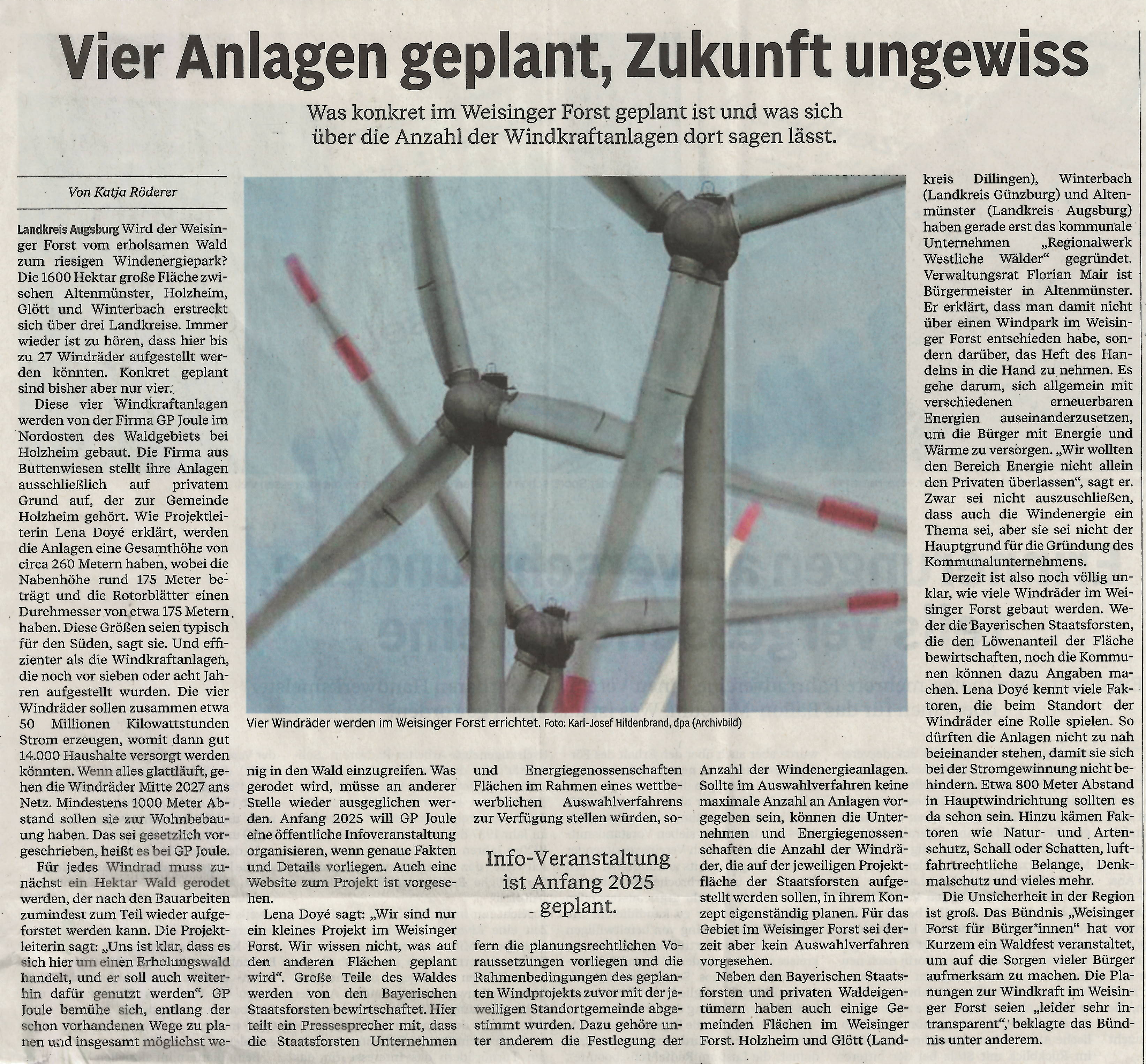 Windkraft im Weisinger Forst: Vier Anlagen geplant, Zukunft ungewiss