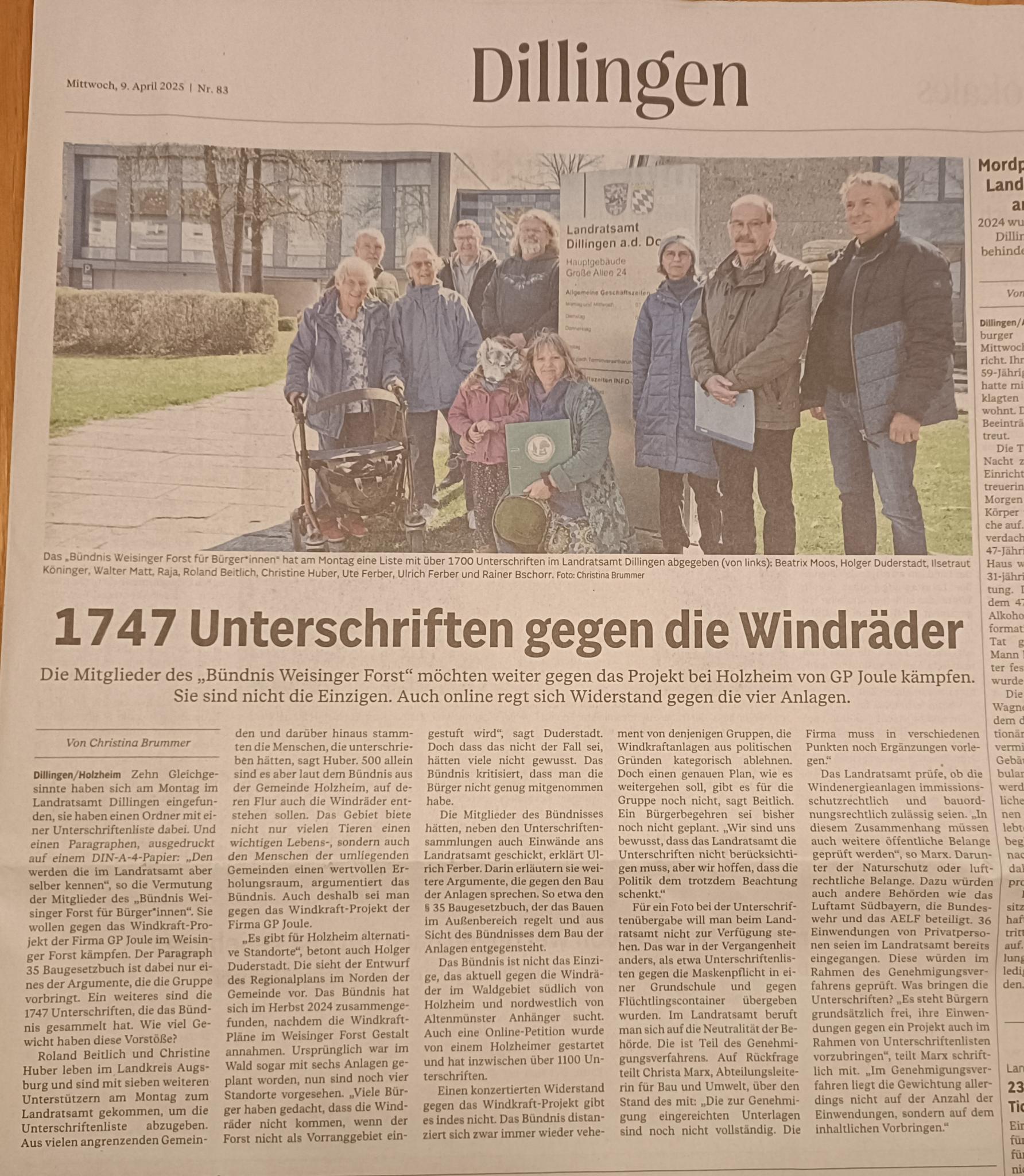 1747 Unterschriften gegen die Windräder